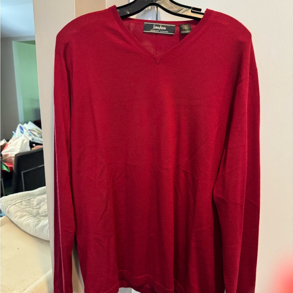 Neiman Marcus Red V-Neck Sweater